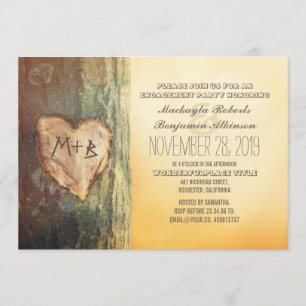 Rustiek gesneden Heart Tree Engagement Party Kaart