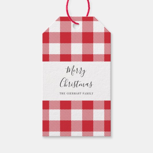 Rustiek gespeeld Elegant Script Red White Gingham Cadeaulabel (Voorkant)
