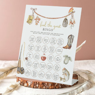 Rustiek Gevist Baby shower Vind de gast Bingo Reclamebord Met Voetstuk