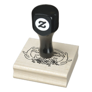 Rustiek gewei en bloem adres stempel