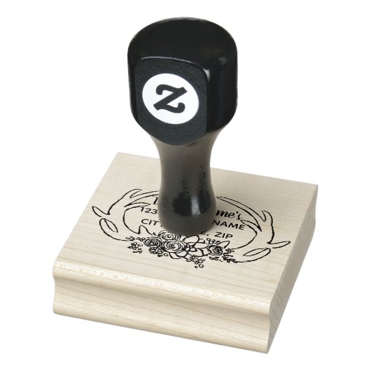 Rustiek gewei en bloem adres stempel (Stempel)