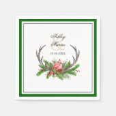 Rustiek gewei en kardinaal met donkergroene rand servet (Voorkant)