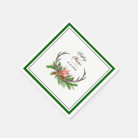 Rustiek gewei en kardinaal met donkergroene rand servet (Hoek)