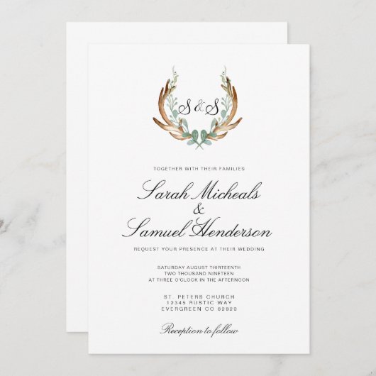 Rustiek gewei | Formele Waterverf bruiloft Kaart (Voorkant / Achterkant)