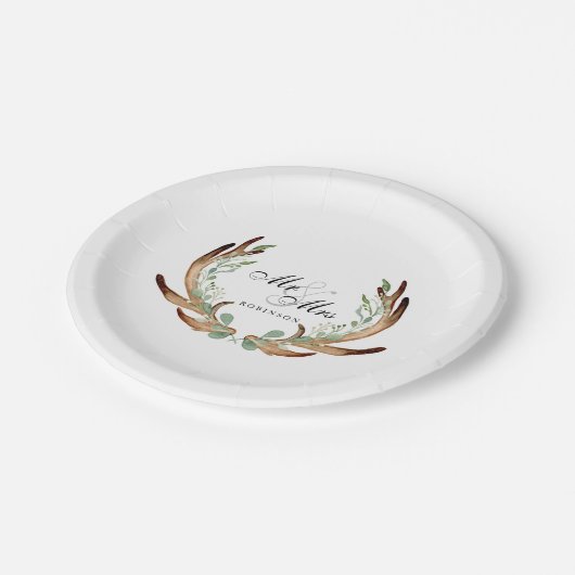 Rustiek gewei & groen | Waterverf Dhr. & Mrs. Papieren Bordje (Gekanteld)