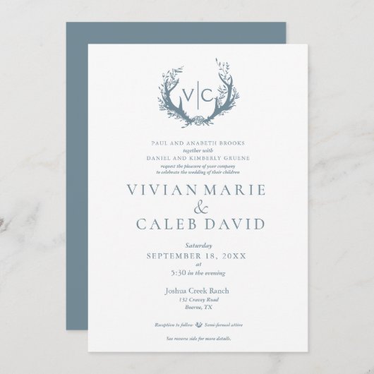 Rustiek gewei met bloemenkrans | Bruiloft Kaart (Voorkant / Achterkant)