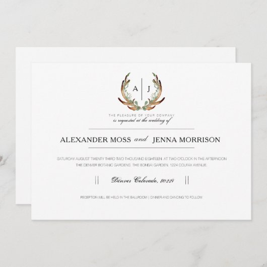 Rustiek gewei | Minimalistische bruiloft uitnodige Kaart (Voorkant / Achterkant)