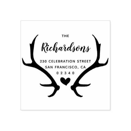 Rustiek gewei Script familienaam & retour adres Rubberstempel (Afrduk)