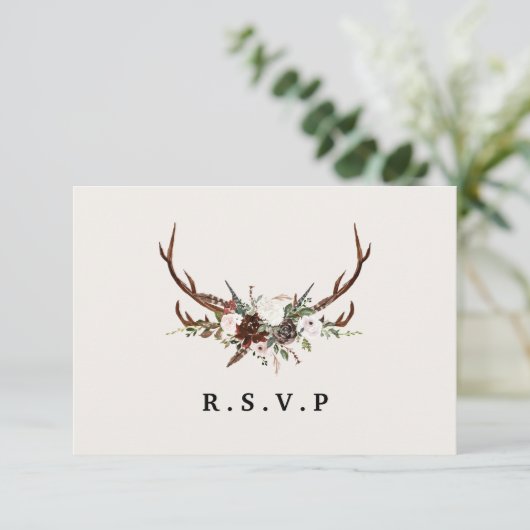 Rustiek gewei waterverf bloemenbruiloft R.S.V.P RSVP Kaartje (Staand voorkant)