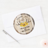 Rustiek gewei zonnebloemen land bruiloft ronde sticker (Envelop)