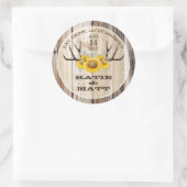 Rustiek gewei zonnebloemen land bruiloft ronde sticker (Tas)