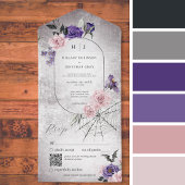 Rustiek Gotisch Roze & Paarse Halloween QR Code All In One Uitnodiging