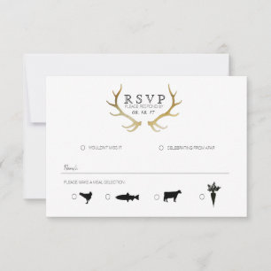 Rustiek Goud Antler Elegante RSVP Kaartje