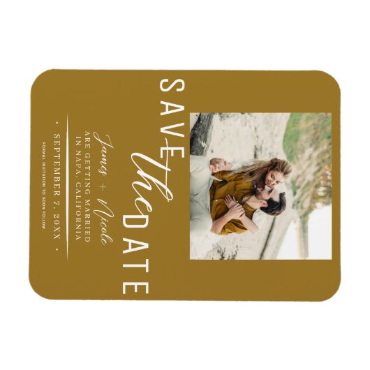 Rustiek Goud Bewaar de datum Foto Bruiloft Magneet (Horizontaal)