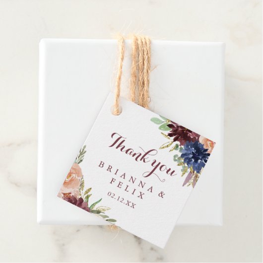 Rustiek Goud Bladeren Bloemen Kalligrafie Bruiloft Bedankjes Labels (In situ)