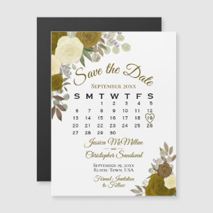 Rustiek Goud Bloemen Bruiloft Save the Date Kalend Magnetische Uitnodiging