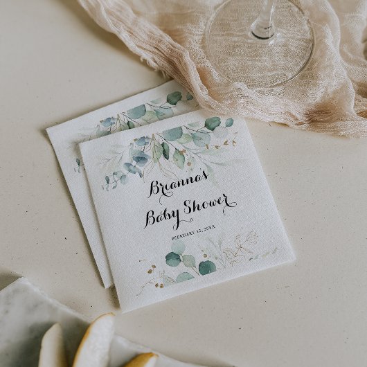 Rustiek Goud Bloemen Kalligrafie Baby shower Servet