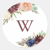 Rustiek Goud Bloemen Monogram Bruiloft Envelop Afd Ronde Sticker (Voorkant)