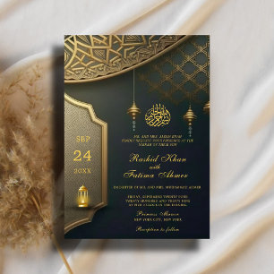 Rustiek Goud Elegant Nikkah Moslim Huwelijksceremo Kaart