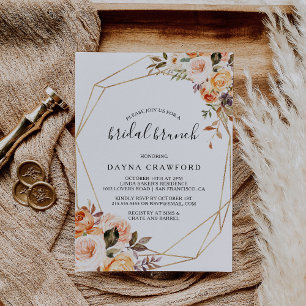 Rustiek Goud Geometrisch Bloemen Bruidsbrunch Kaart