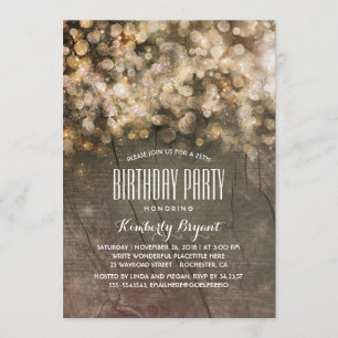 Rustiek Goud Glitter Lights Hout Verjaardagsfeest Kaart