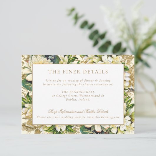 Rustiek  Goud Groen Bruiloft Details Informatiekaartje (Staand voorkant)