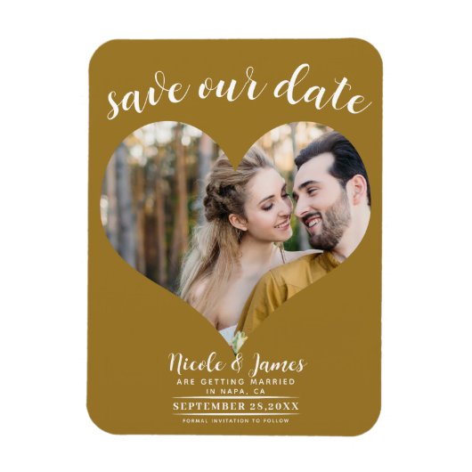 Rustiek Goud Hart Foto Bruiloft Save the Date Magneet (Verticaal)