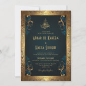 Rustiek Goud Lijst Islamitische bruiloft Monogram Kaart (Voorkant)