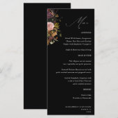 Rustiek Goud, Paarse & Roze Bloemen 4 Zwart Tall Menu (Voorkant / Achterkant)