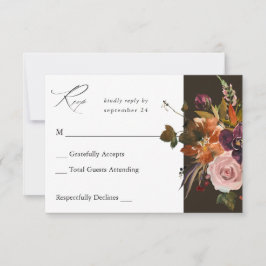 Rustiek Goud, Paarse & Roze Bloemen geen Meal-Brow RSVP Kaartje