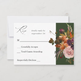 Rustiek Goud, Paarse & Roze Bloemen geen Meal-Gree RSVP Kaartje