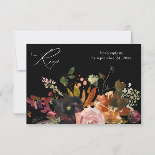 Rustiek Goud, Paarse & Roze Bloemen met Maaltijd V RSVP Kaartje