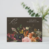 Rustiek Goud, Paarse & Roze Bloemen met Maaltijd V RSVP Kaartje (Staand voorkant)