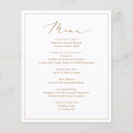 Rustiek Goud Script Bruiloft Menu's (Voorkant)