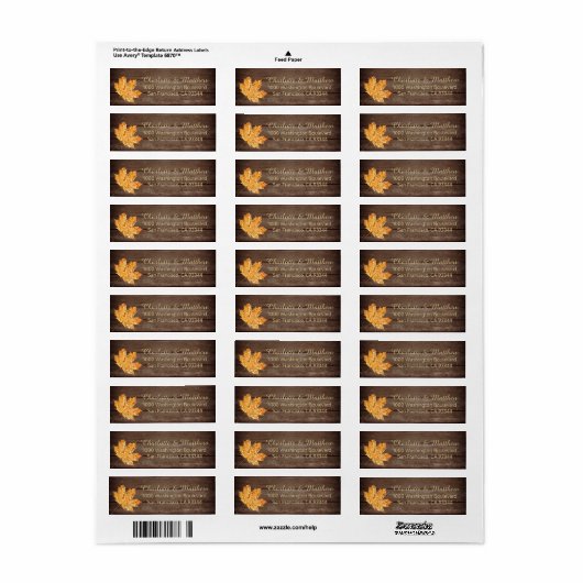 Rustiek Goud Sinaasappel Blad Bruiloft Retouradres Etiket (Full Sheet)