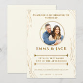 Rustiek Goud stijl Script Foto elegante bladeren Kaart (Voorkant / Achterkant)