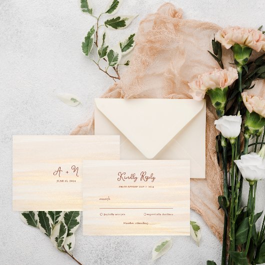 Rustiek Goud & Terracotta Script Monogram Bruiloft RSVP Kaartje