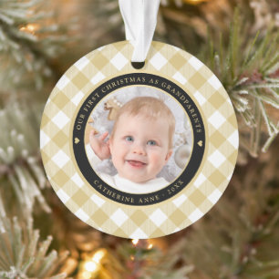 Rustiek Goud Wit Plaid Eerste Grootouders Foto Ornament