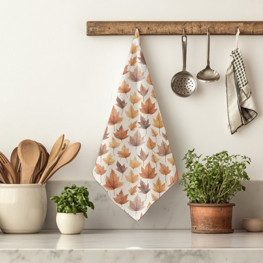 Rustiek Goudbruin Waterverf Fall Leaves Pattern Theedoek