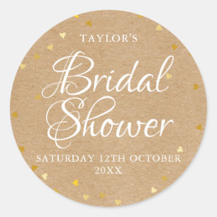 Rustiek gouden harten confetti vrijgezellenfeest g ronde sticker