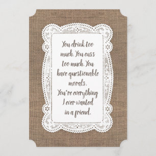 Rustiek Grappig Bruidsmeisje / Maid of Honor Voors Kaart