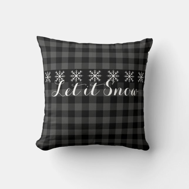 Rustiek grijs en zwart plaid - laat het sneeuwen kussen (Voorkant)