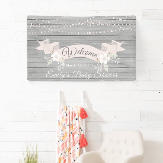 Rustiek grijs hout blush lint baby shower spandoek (Insitu)