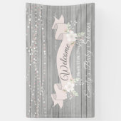 Rustiek grijs hout blush lint baby shower spandoek (Verticaal)