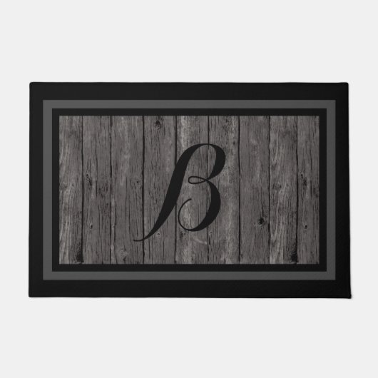 Rustiek Grijs Hout Custom Monogram Ontwerp Deurmat (Voorkant)