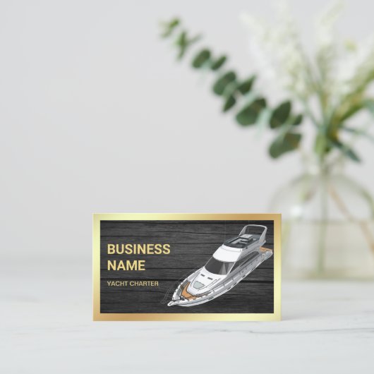 Rustiek Grijs Hout Goud Luxe Jacht Charter Visitekaartje (Staand voorkant)