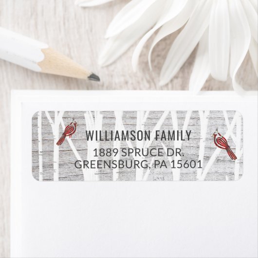 Rustiek Grijs Hout Winter Berken Boom & Rood Kardi Etiket (Insitu)