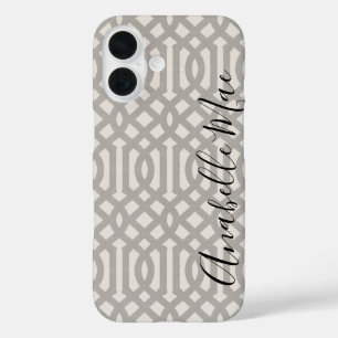 Rustiek Grijs Trellis Monogram iPhone 16 Hoesje