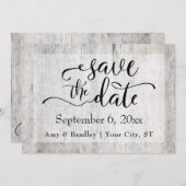 Rustiek Grijs Verweerd Hout Bruiloft Save the Date (Voorkant / Achterkant)