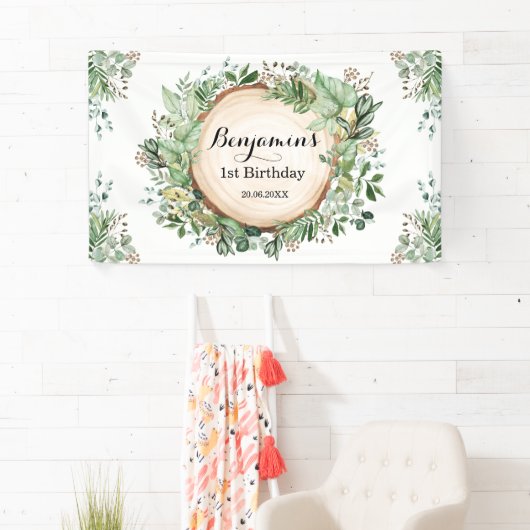 Rustiek groen 1e Verjaardag Neutraal Party Spandoek (Insitu)